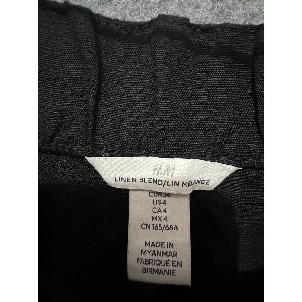 HM Black Linen Blend High Waisted Pleated Tapered‎ Trousers Pants Womens Size 4